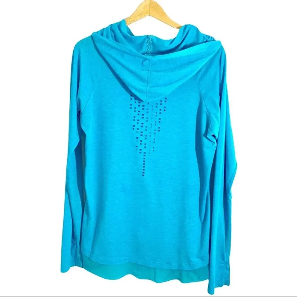 Nanette Lepore Large Blue Play Hooded Laser Cut Detail Jersey Shirt
